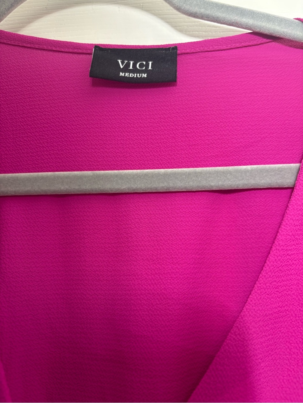 Vici Fuchsia Wrap Mini Dress with Puff Sleeves - Picture 4 of 12